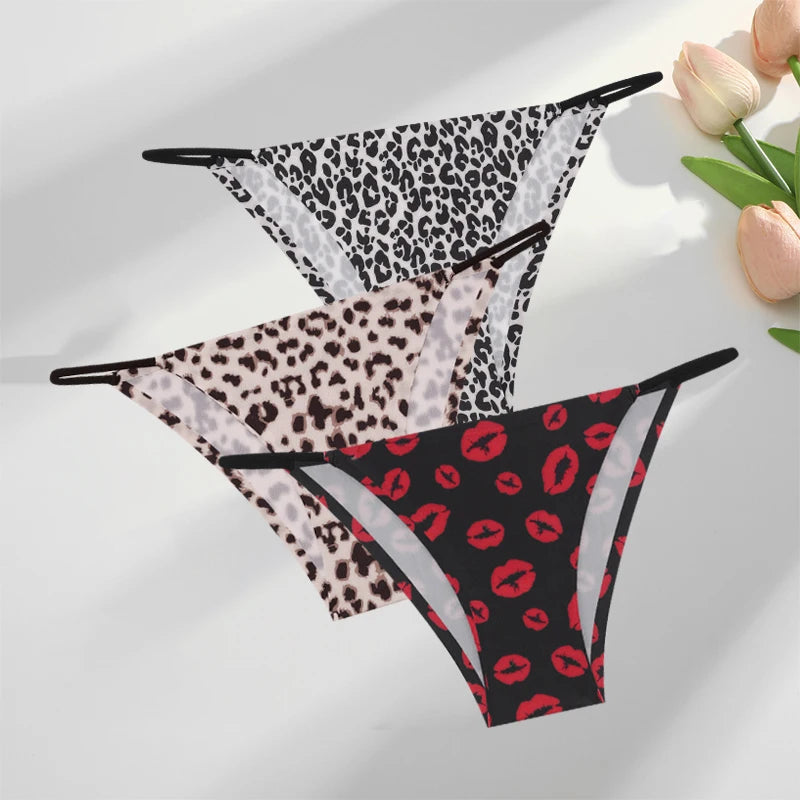 FINETOO 3Pcs Seamless Silk Leopard Underwear