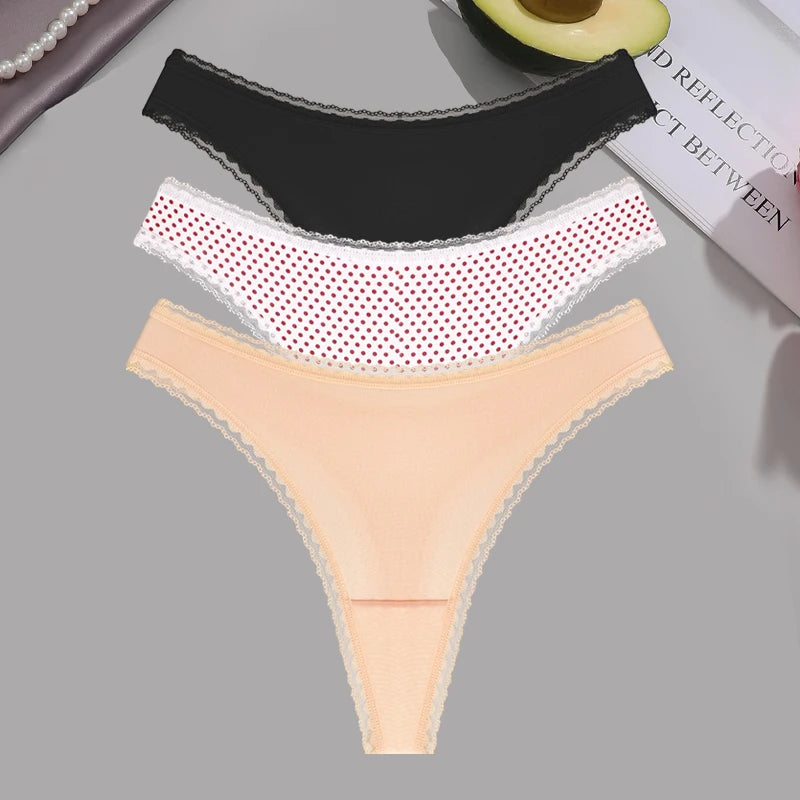 FINETOO 3Pcs Lace Panties Set - Sexy Low-Waist Thongs