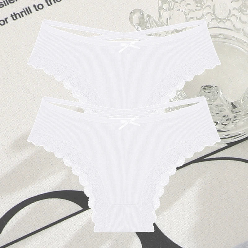 2PCS Cotton Lace Brazilian Briefs for Women