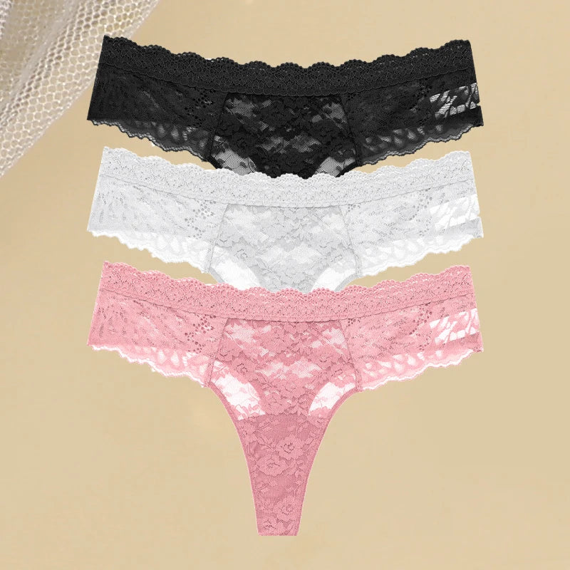 FINETOO 3Pcs Women Lace Hollow Out Underwear
