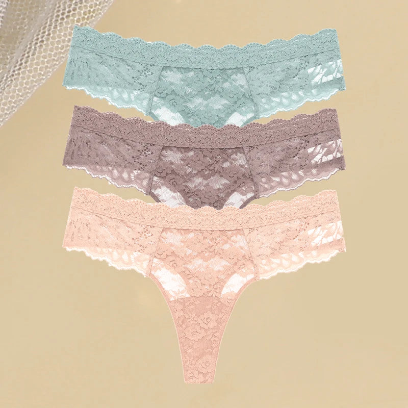 FINETOO 3Pcs Women Lace Hollow Out Underwear