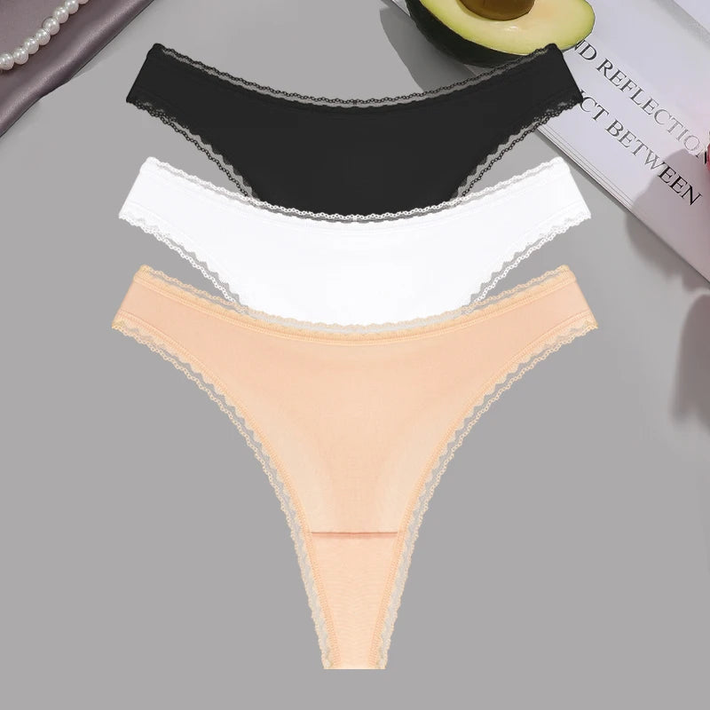 FINETOO 3Pcs Lace Panties Set - Sexy Low-Waist Thongs