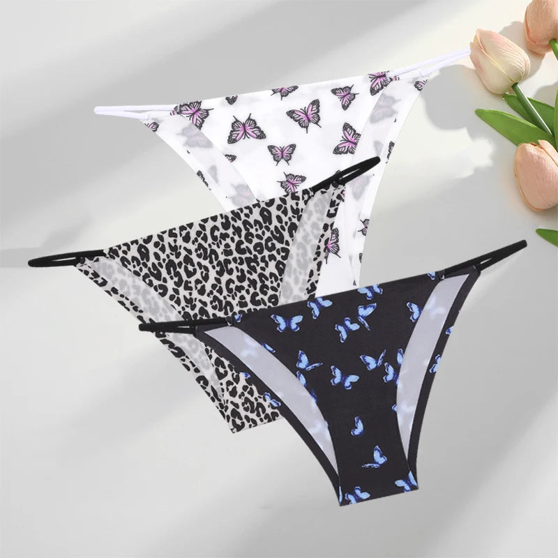 FINETOO 3Pcs Seamless Silk Leopard Underwear