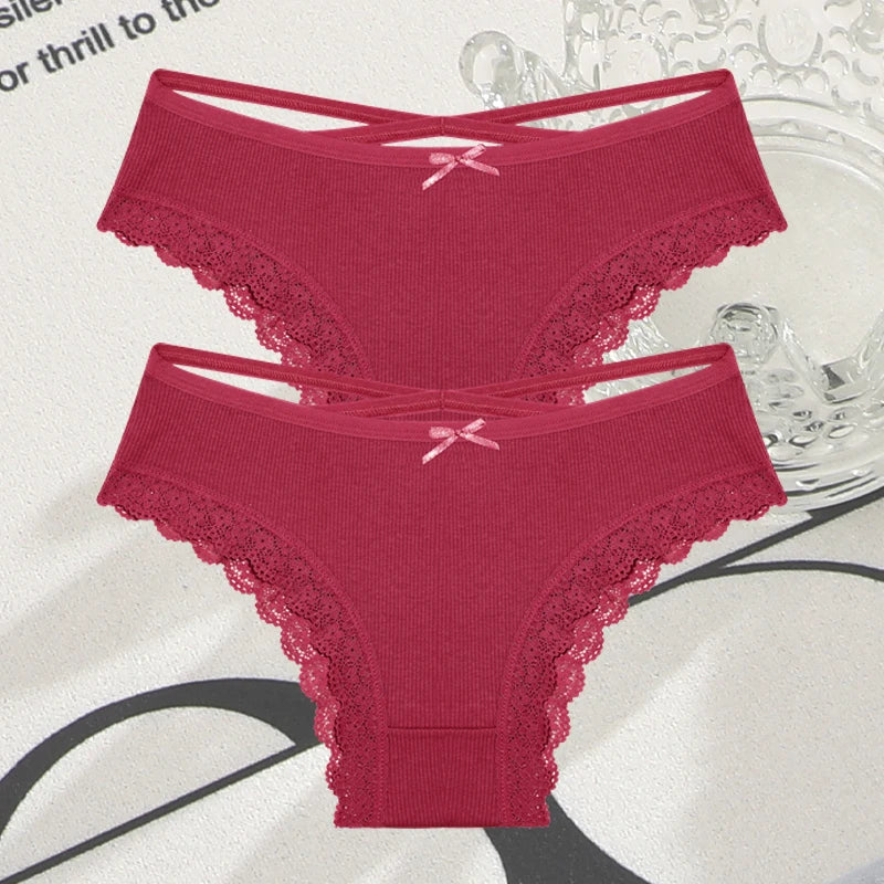 2PCS Cotton Lace Brazilian Briefs for Women