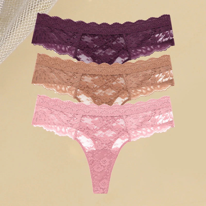 FINETOO 3Pcs Women Lace Hollow Out Underwear