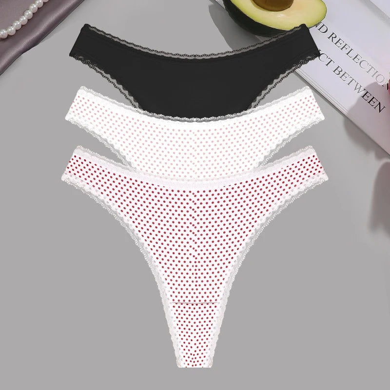 FINETOO 3Pcs Lace Panties Set - Sexy Low-Waist Thongs