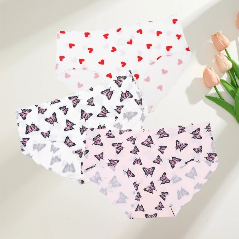FINETOO 3Pcs Seamless Print Underwear for Women