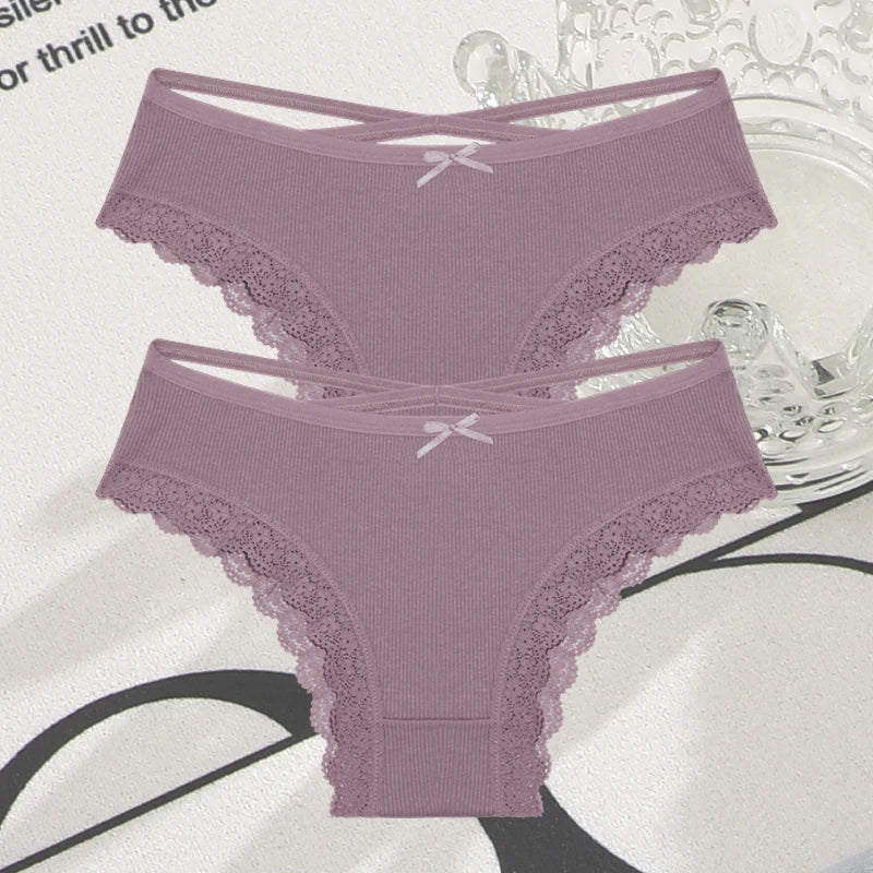 2PCS Cotton Lace Brazilian Briefs for Women