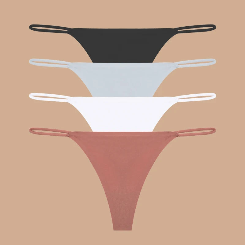 4Pcs Seamless Ice Silk Thongs for Women