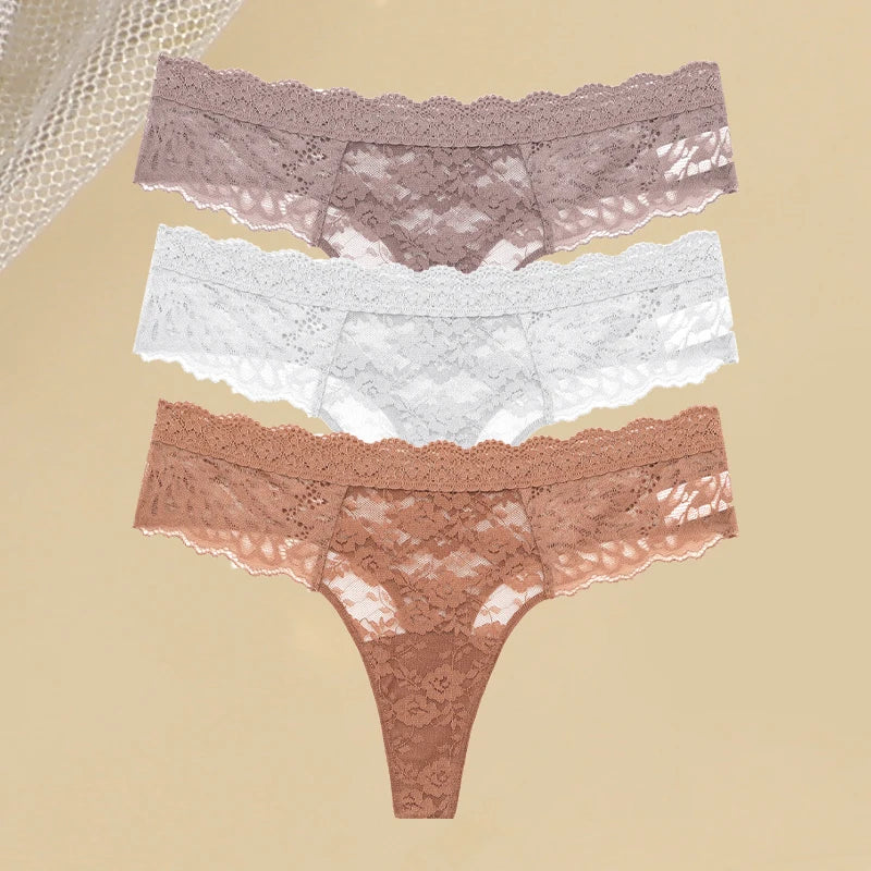 FINETOO 3Pcs Women Lace Hollow Out Underwear