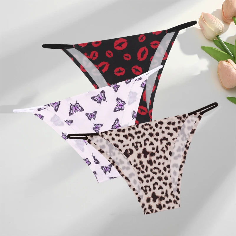 FINETOO 3Pcs Seamless Silk Leopard Underwear