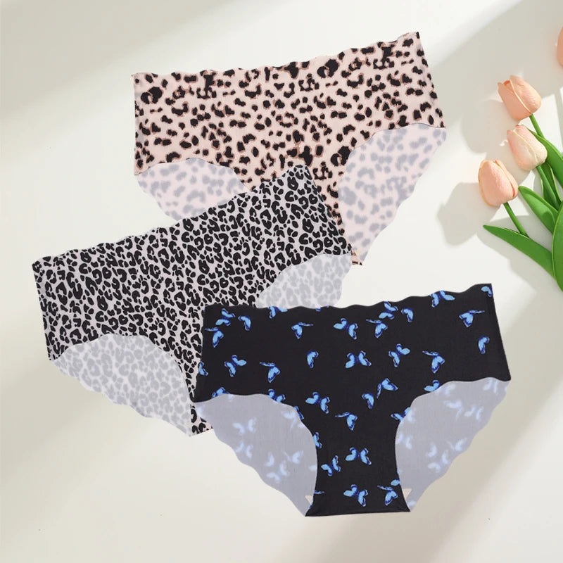 FINETOO 3Pcs Seamless Print Underwear for Women