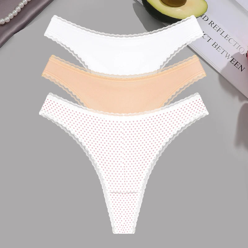FINETOO 3Pcs Lace Panties Set - Sexy Low-Waist Thongs