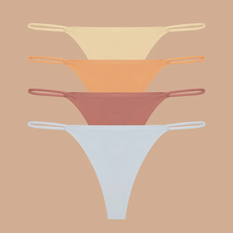 4Pcs Seamless Ice Silk Thongs for Women