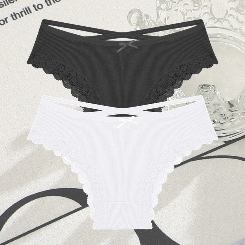 2PCS Cotton Lace Brazilian Briefs for Women