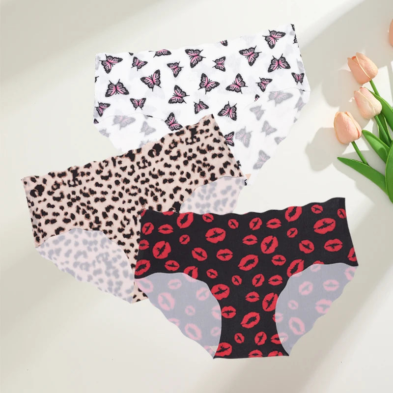 FINETOO 3Pcs Seamless Print Underwear for Women