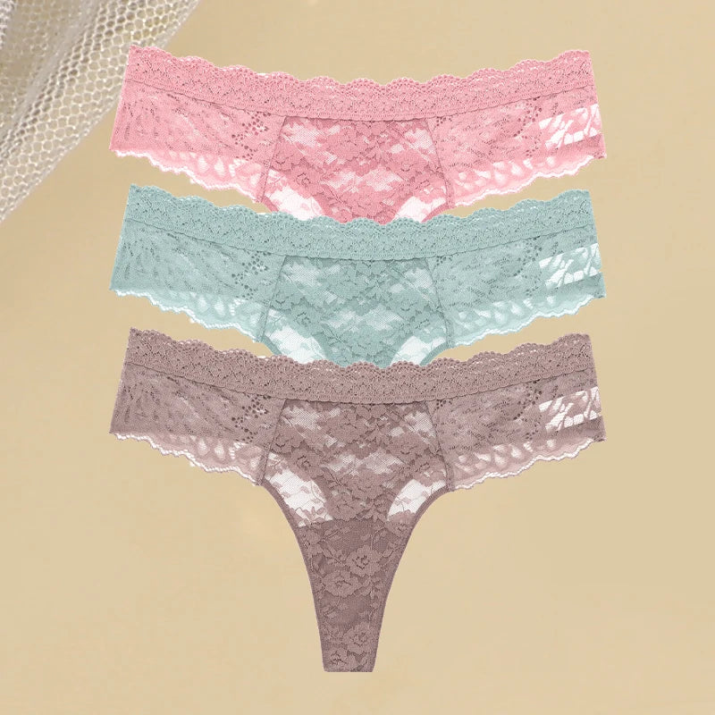 FINETOO 3Pcs Women Lace Hollow Out Underwear