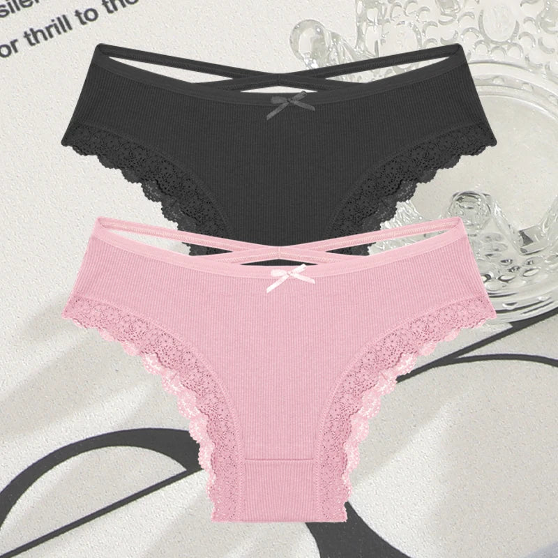 2PCS Cotton Lace Brazilian Briefs for Women