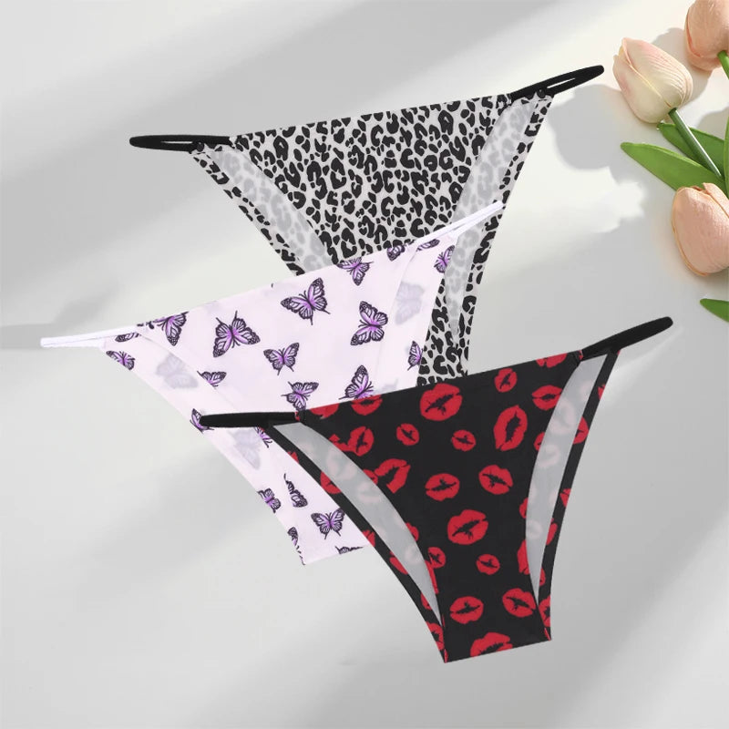 FINETOO 3Pcs Seamless Silk Leopard Underwear