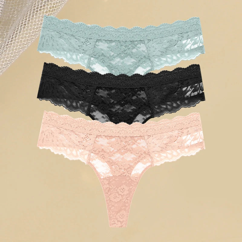 FINETOO 3Pcs Women Lace Hollow Out Underwear