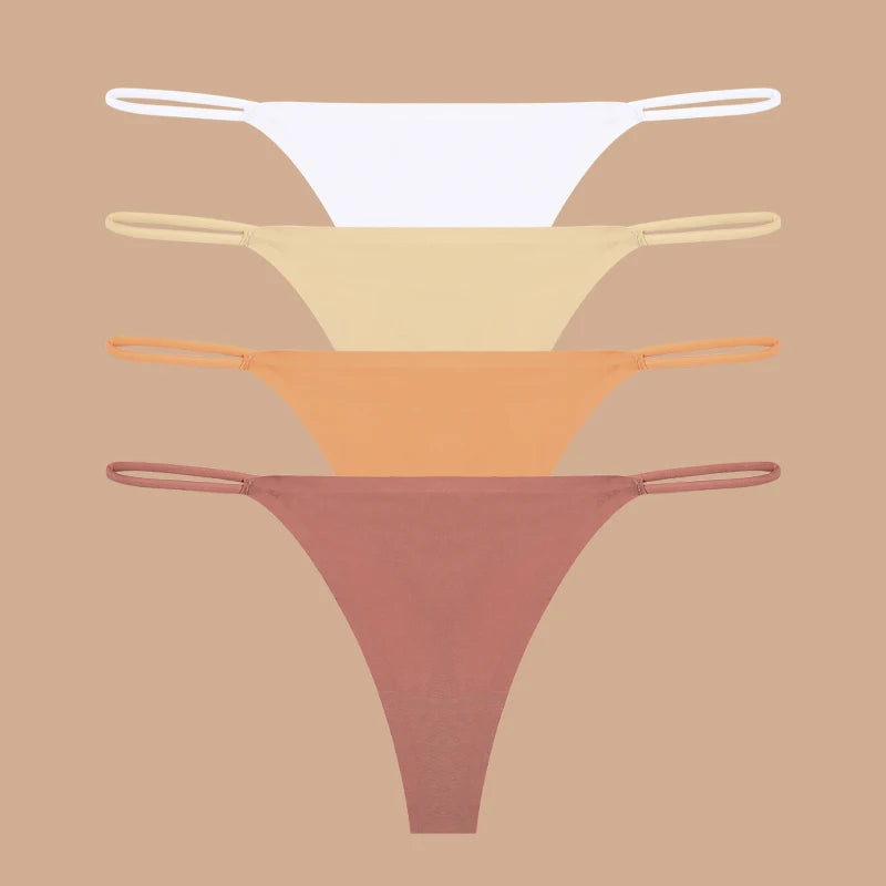 4Pcs Seamless Ice Silk Thongs for Women