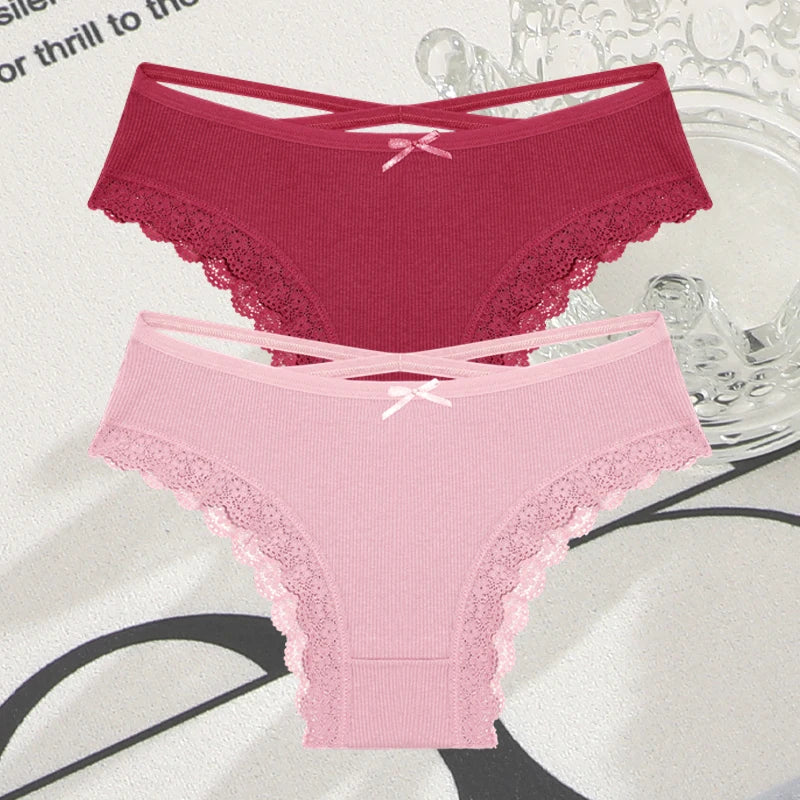 2PCS Cotton Lace Brazilian Briefs for Women