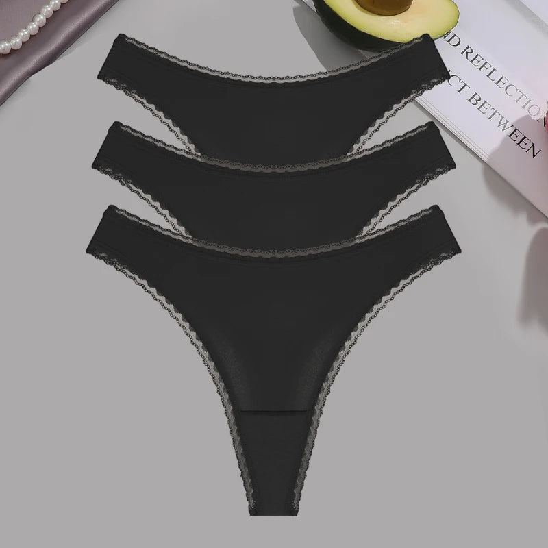 FINETOO 3Pcs Lace Panties Set - Sexy Low-Waist Thongs