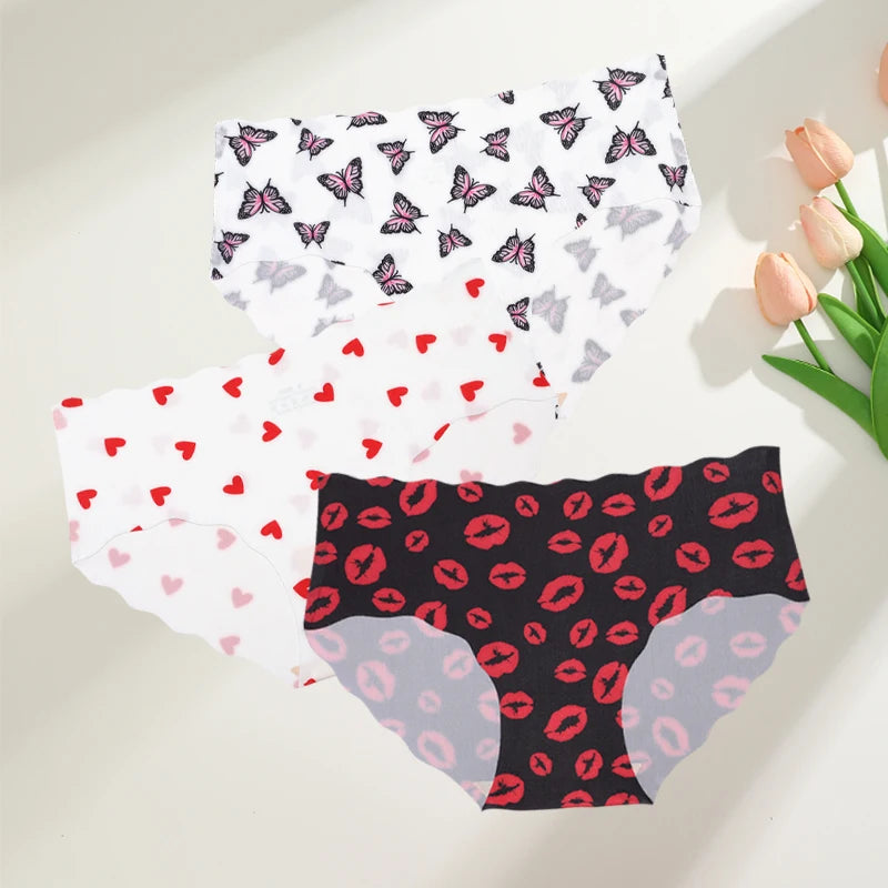 FINETOO 3Pcs Seamless Print Underwear for Women