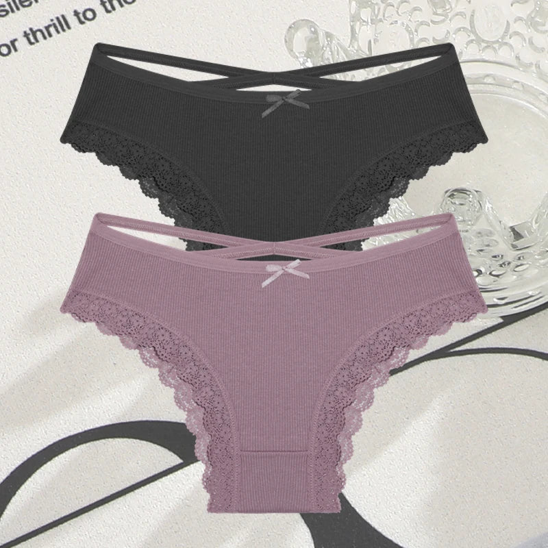 2PCS Cotton Lace Brazilian Briefs for Women