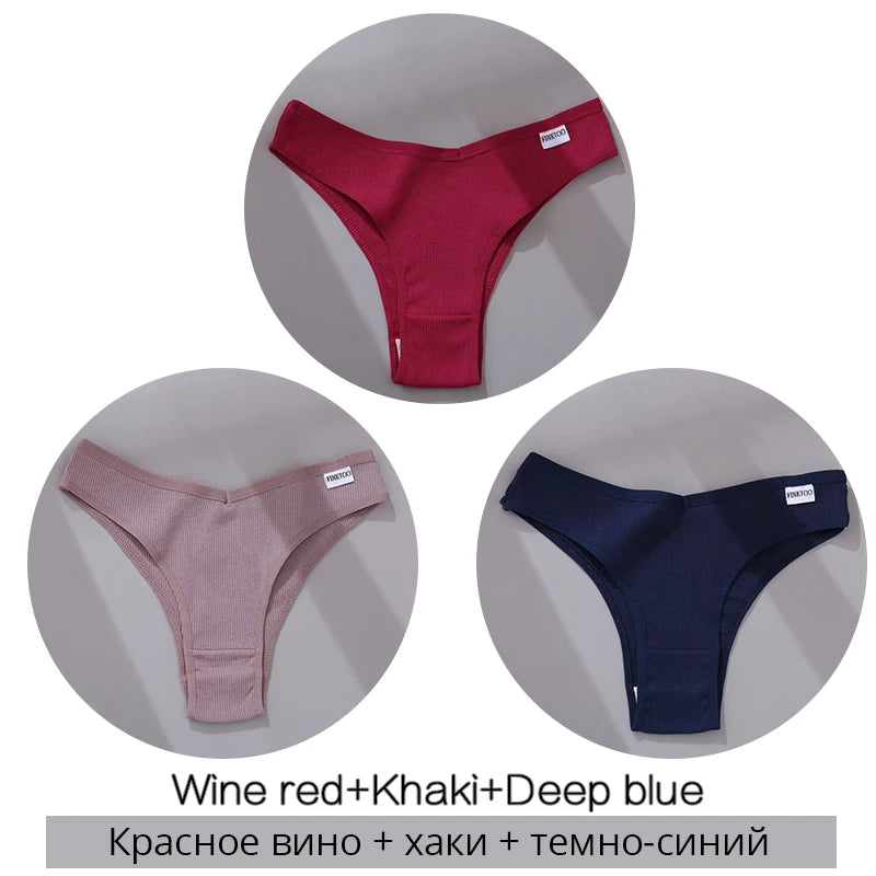FINETOO Cotton Brazilian Panties 3Pcs Set