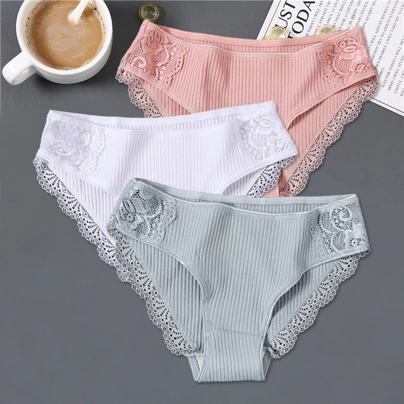 FINETOO 3Pcs/set Women Cotton Panties M-2XL