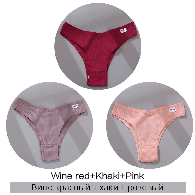 FINETOO Cotton Brazilian Panties 3Pcs Set
