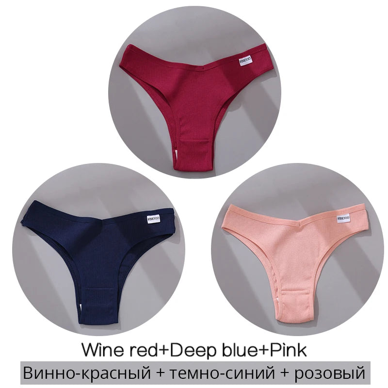 FINETOO Cotton Brazilian Panties 3Pcs Set