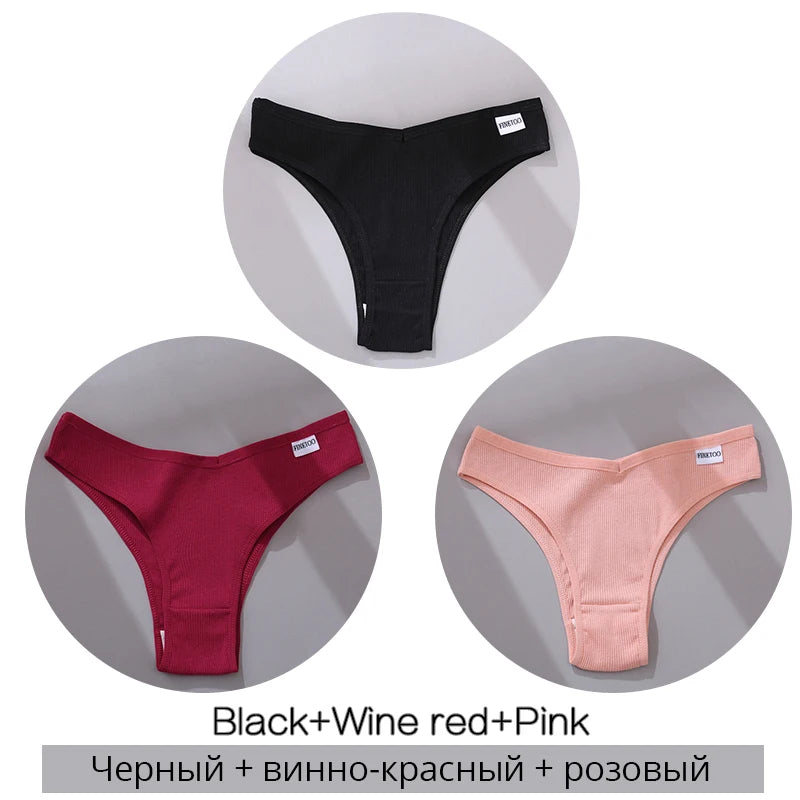 FINETOO Cotton Brazilian Panties 3Pcs Set