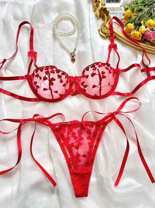 Heart-Shaped Embroidery Sexy Lingerie Set for Confident Women