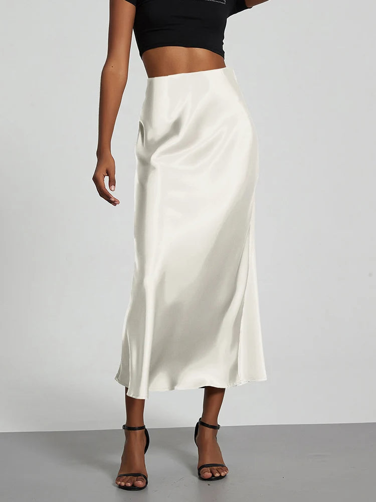 Chic Satin Fishtail Skirt - High Waist Solid Color Summer Fashion for Women