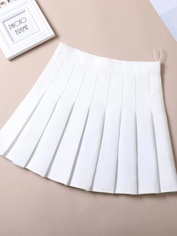 Brown Pleated Mini Skirt for Women - High Waist Harajuku Style Summer 2025 School Uniform
