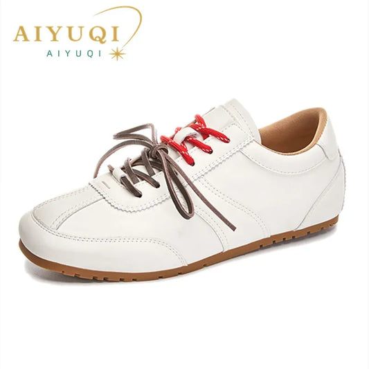 AIYUQI German Training Shoes Female Genuine Leather 2025 New Spring Flat Sneakers Ladies Casual Forrest Gump Shoes Women