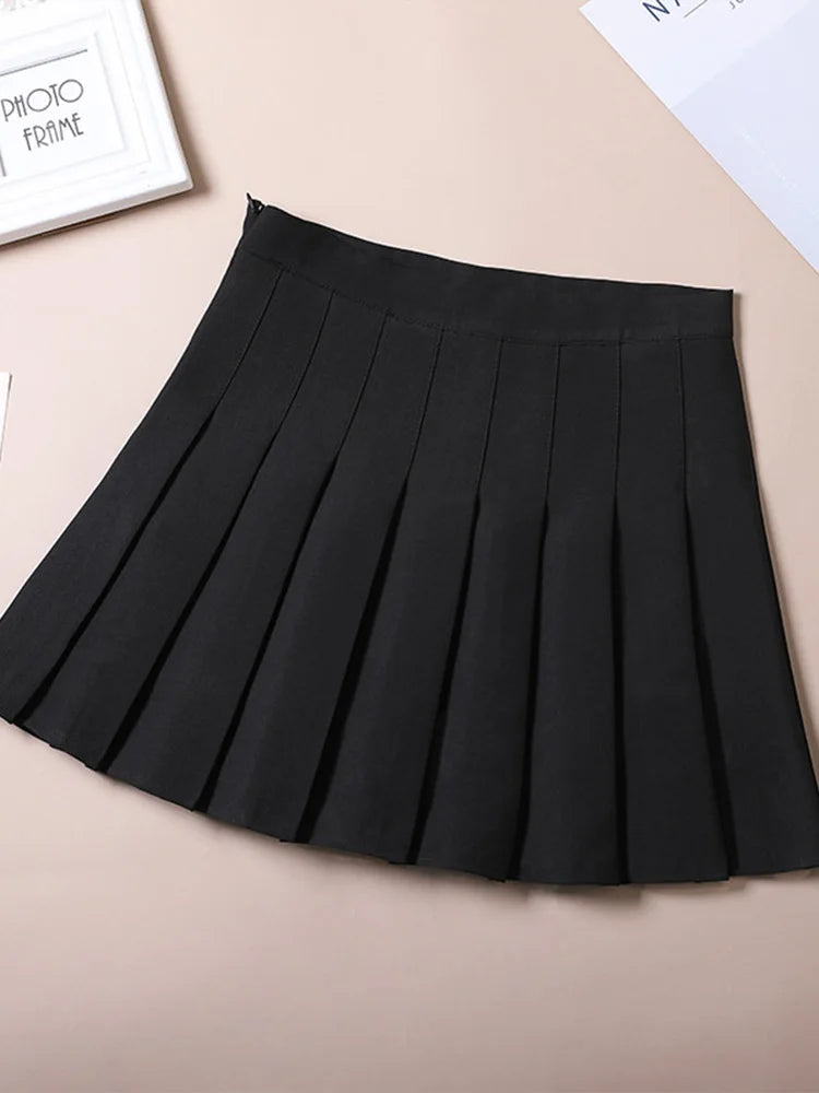 Brown Pleated Mini Skirt for Women - High Waist Harajuku Style Summer 2025 School Uniform