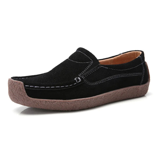 WOIZGIC Women's Cow Suede Leather Slip On Flats