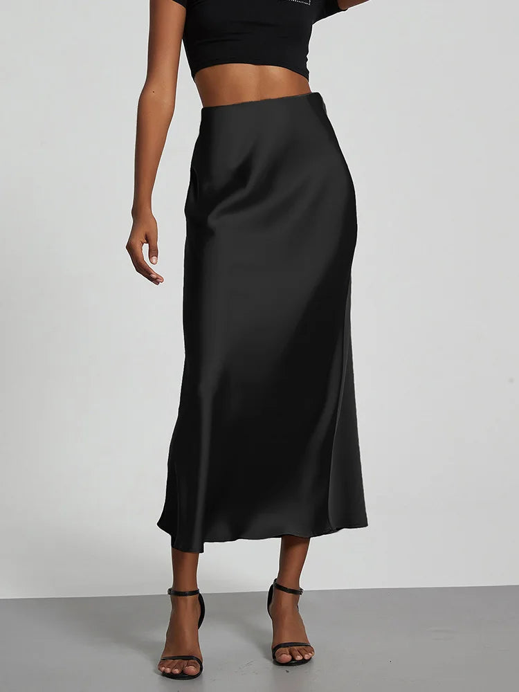 Chic Satin Fishtail Skirt - High Waist Solid Color Summer Fashion for Women