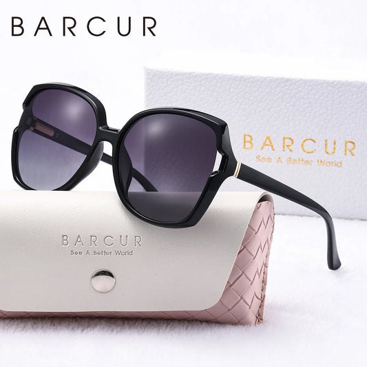 BARCUR Elliptische polarisierte Sonnenbrille mit großem Rahmen – Farbverlauf UV400 Damen-Sonnenbrille mit Geschenkbox