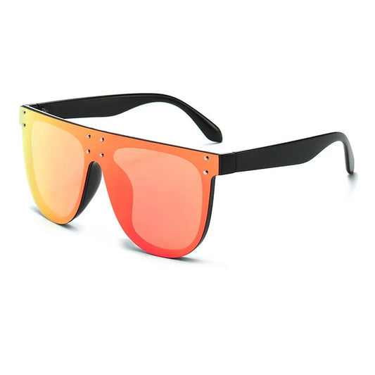 SHAUNA Oversize Retro Pilot Sunglasses – Rivet-Detail One-Piece Mirror UV400 Women’s Shades