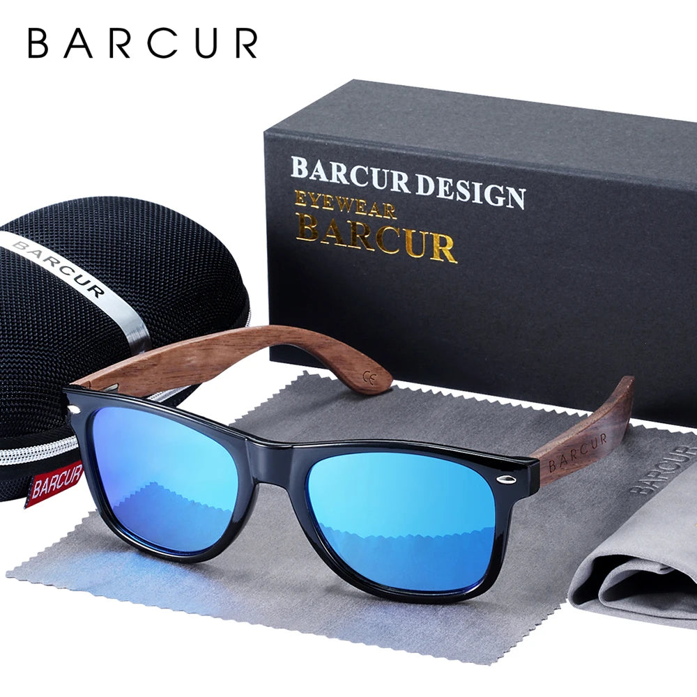 BARCUR Black Walnut Polarized Sunglasses – UV400 Wooden Unisex Shades with Original Box