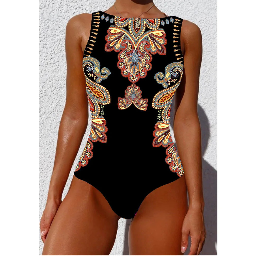 Tropical Stripe Push-Up One-Piece – High-Quality Monokini for Women