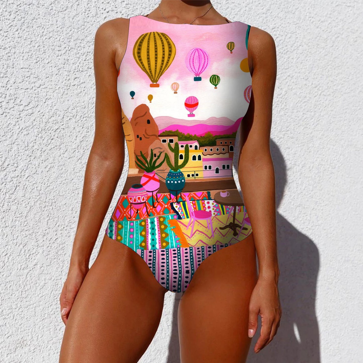 Tropical Stripe Push-Up One-Piece – High-Quality Monokini for Women