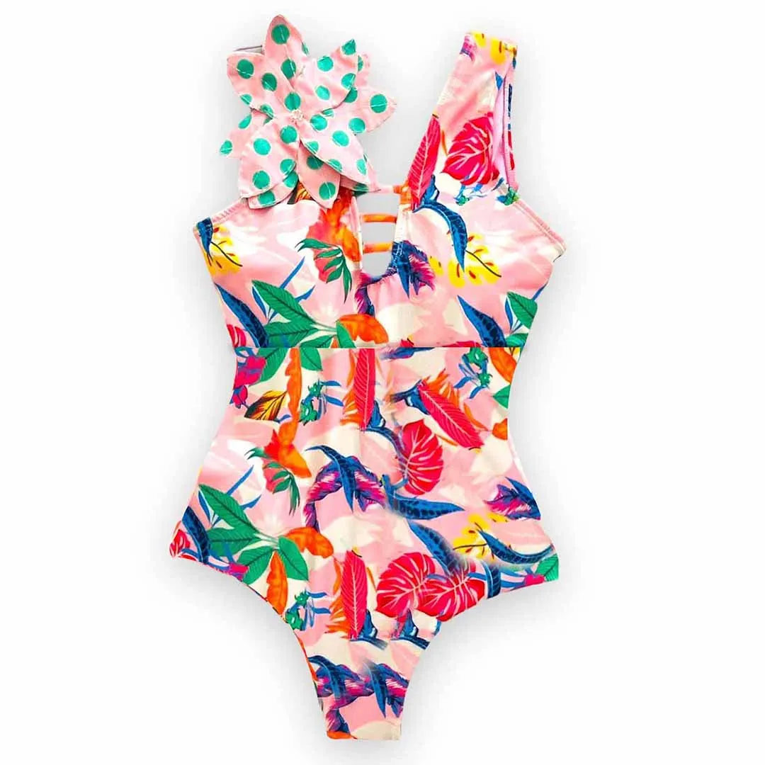 Ruffle One-Piece Swimsuit – Floral Deep V-Neck Push-Up Monokini Beachwear for Women