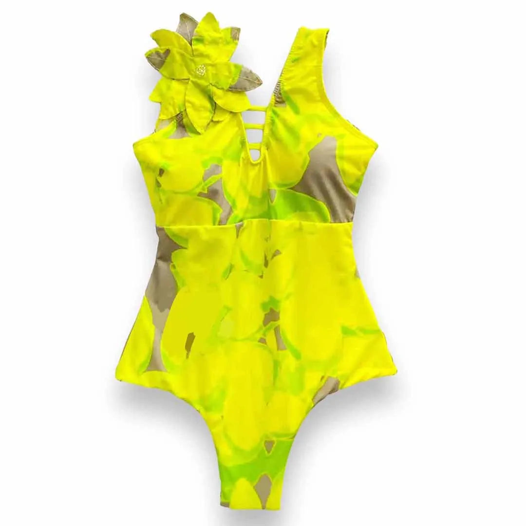 Ruffle One-Piece Swimsuit – Floral Deep V-Neck Push-Up Monokini Beachwear for Women