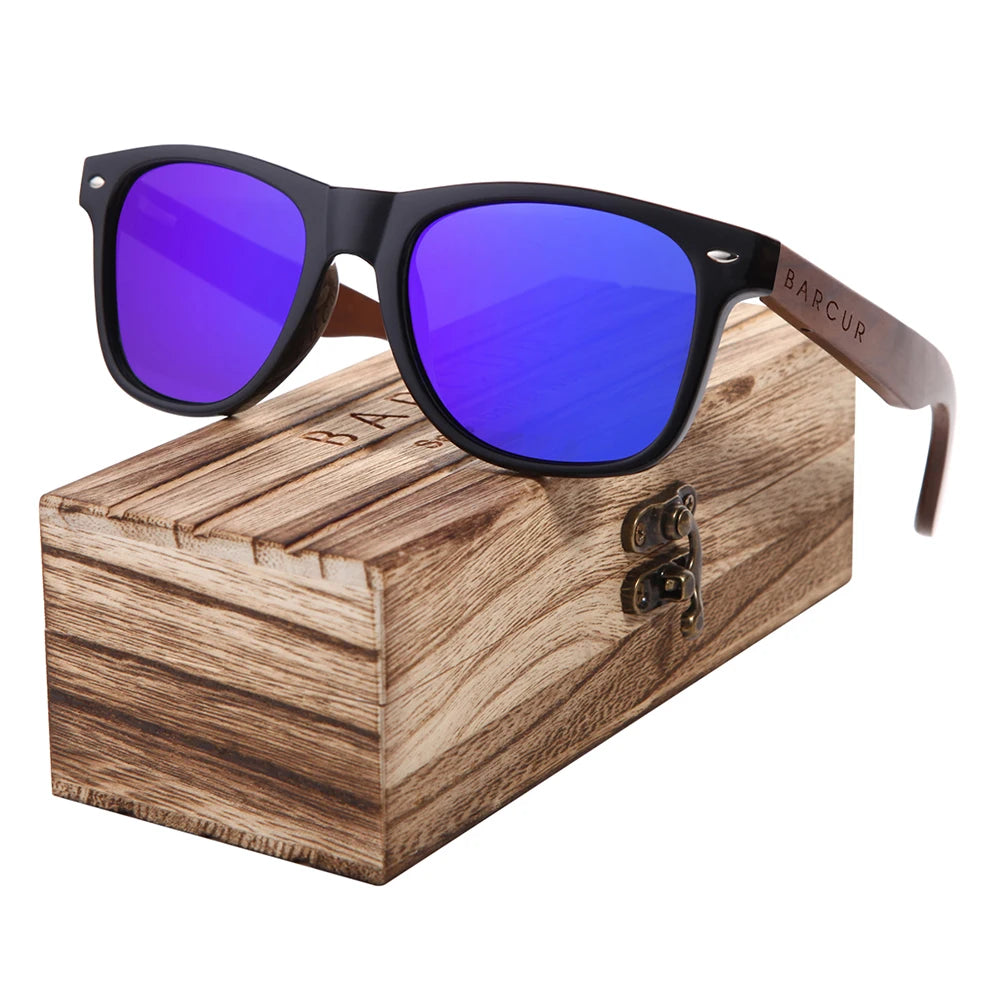 BARCUR Black Walnut Polarized Sunglasses – UV400 Wooden Unisex Shades with Original Box