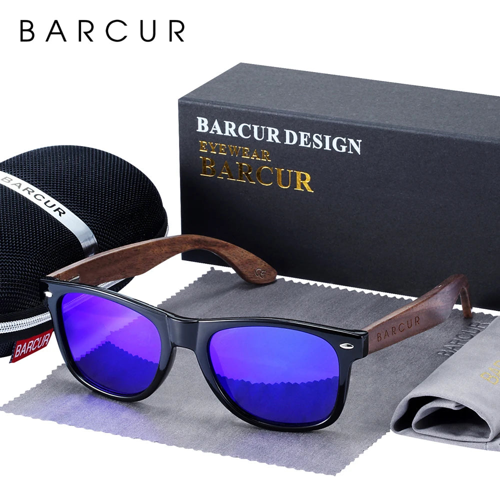 BARCUR Black Walnut Polarized Sunglasses – UV400 Wooden Unisex Shades with Original Box